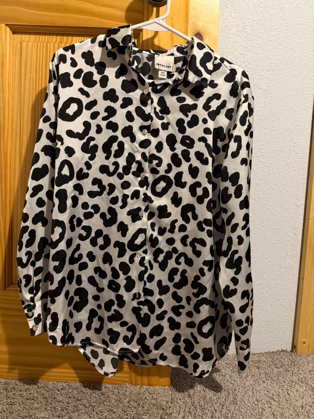 Madewell Black and White Leopard Print Button-Up Blouse